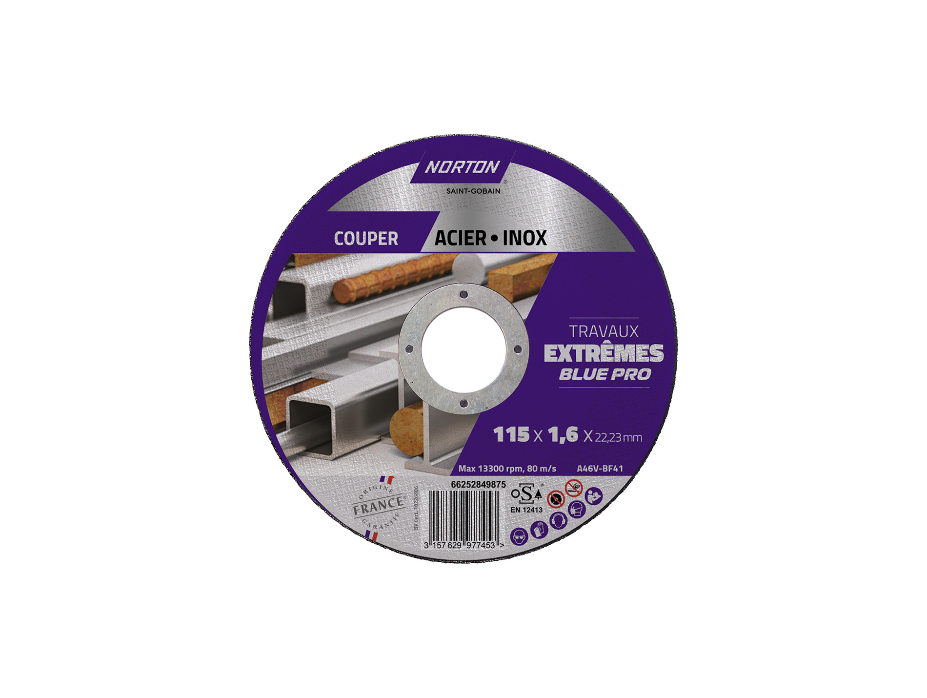 Disque à tronçonner NORTON plat extrême métal/inox Ø115mm